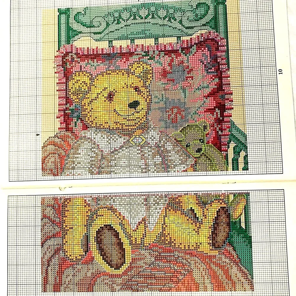 Cross Stitch (2) Vtg Pattern Books Bear Crossing Treasured Teddies  Alma Leisure